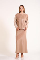 Deri Garnili Etek-Mont Takım