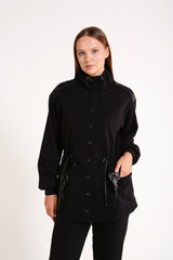 Кожаное пальто с декором