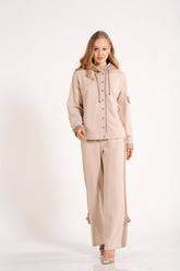 Deri Garnili Kapşonlu Mont