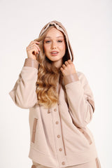 Deri Garnili Kapşonlu Mont