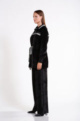 Şerit Aksesuar Detaylı Kadife Mont