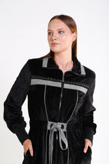 Şerit Aksesuar Detaylı Kadife Mont