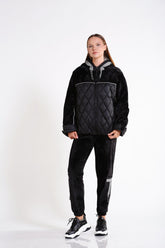 Kapitone Garnili Kapşonlu Kadife Mont