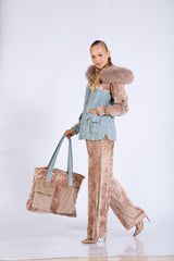 Ekose Garnili Yakası Kürklü Yelek