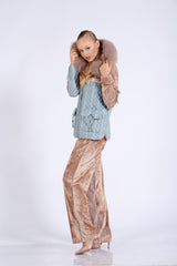 Ekose Garnili Yakası Kürklü Yelek