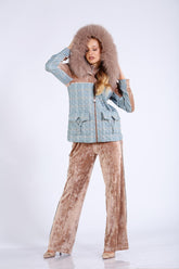 Ekose Garnili Yakası Kürklü Yelek