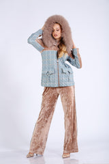 Ekose Garnili Yakası Kürklü Yelek