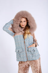 Ekose Garnili Yakası Kürklü Yelek