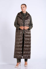 Kapitone Detaylı Kapşonlu Uzun Yelek