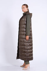 Kapitone Detaylı Kapşonlu Uzun Yelek