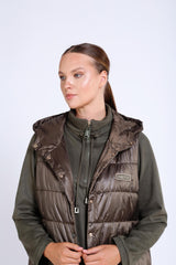 Kapitone Detaylı Kapşonlu Uzun Yelek