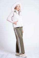 Kapşonu Kürklü Kapitone Kadife Yelek