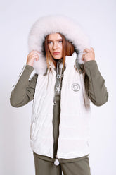 Kapşonu Kürklü Kapitone Kadife Yelek