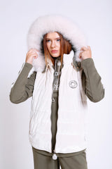 Kapşonu Kürklü Kapitone Kadife Yelek