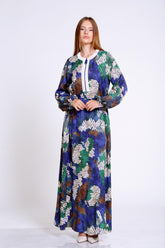 Kadife Garnili Desenli Elbise