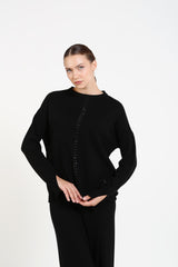 Önü Taş Süslemeli Triko Kazak-Pantolon Takım