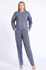 Çizgi Detaylı Triko Kazak-Pantolon Takım