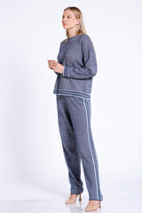 Çizgi Detaylı Triko Kazak-Pantolon Takım