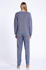 Çizgi Detaylı Triko Kazak-Pantolon Takım