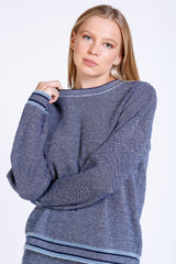 Çizgi Detaylı Triko Kazak-Pantolon Takım