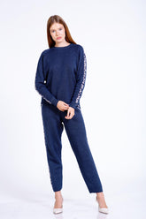 Desen Detaylı Triko Kazak-Pantolon Takım