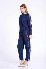 Desen Detaylı Triko Kazak-Pantolon Takım