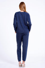 Desen Detaylı Triko Kazak-Pantolon Takım