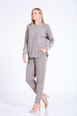 Yırtmaç Detaylı Triko Kazak-Pantolon Takım