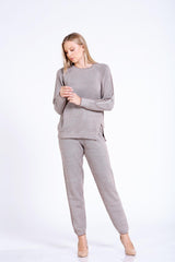 Yırtmaç Detaylı Triko Kazak-Pantolon Takım