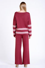 Çizgili Triko Kazak-Pantolon Takım
