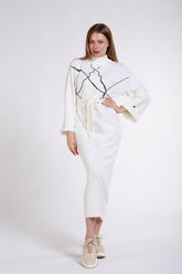 İnci Desenli Triko Uzun Elbise