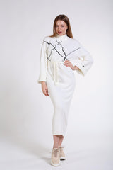 İnci Desenli Triko Uzun Elbise