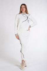 İnci Desenli Triko Uzun Etek