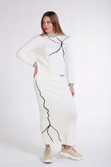 İnci Desenli Triko Uzun Etek