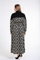 Önü Fermuar Detaylı Desenli Uzun Elbise