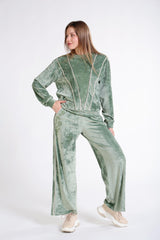 Lazer Desenli Ve Biye Detaylı Kadife Sweatshirt