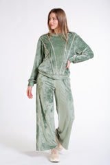 Lazer Desenli Ve Biye Detaylı Kadife Sweatshirt