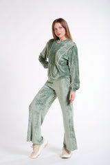 Lazer Desenli Ve Biye Detaylı Kadife Sweatshirt