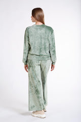 Lazer Desenli Ve Biye Detaylı Kadife Sweatshirt