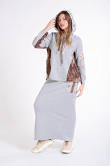 Kadife Garni Detaylı Kapşonlu Sweatshirt