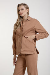 Пальто с полосатой кружевной деталью спереди