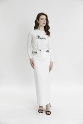 Cepleri Kazayağı Desenli Uzun Etek