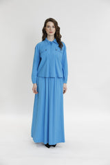 Sırtı Nakış Detaylı Gömlek-Etek Takım