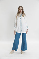 Biye Ve Süs Dikiş Detaylı Gömlek-Pantolon Takım