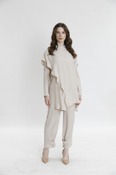 Asimetrik Kesim Bluz-Pantolon Takım