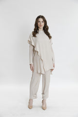 Asimetrik Kesim Bluz-Pantolon Takım