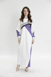 Boncuk Nakışlı Asimetrik Garnili Uzun Elbise