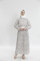 Eteği Pliseli Şifon Desenli Etek-Bluz Takım