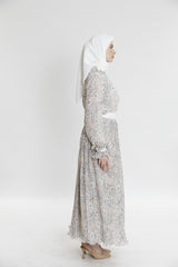 Eteği Pliseli Şifon Desenli Etek-Bluz Takım