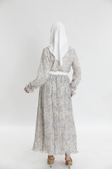 Eteği Pliseli Şifon Desenli Etek-Bluz Takım